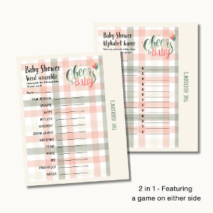 25 x 2 Cheers to Baby Sage Peach Gingham GAMES Flyer
