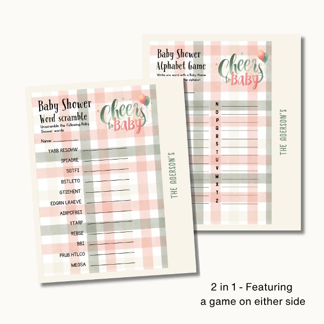 25 x 2 Cheers to Baby Sage Peach Gingham GAMES Flyer (Creator Uploaded)