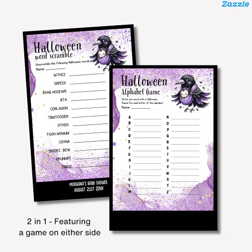 25 x 2 Goth Baby Shower Games Halloween Purple Flyer