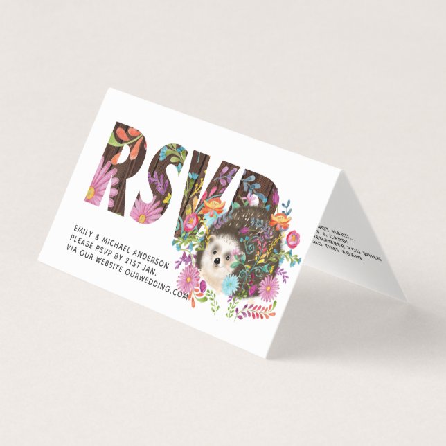 25 x (3 in 1) RSVP/Book Request/Display HEDGEHOG Business Card (Front)
