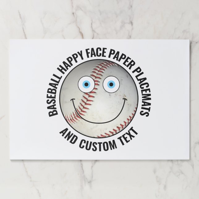 25 x Custom Baseball BLUE EYES Happy Face Placemat (Front)