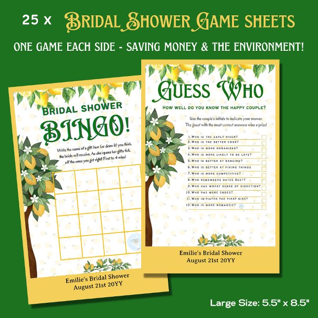 25 x Lemon Bridal Shower Games BINGO and GUESS WHO Flyer (Creator Uploaded)