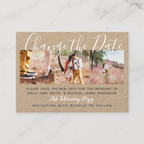 25 x PHOTO CHANGE THE DATE Small KRAFT Wedding Calling Card