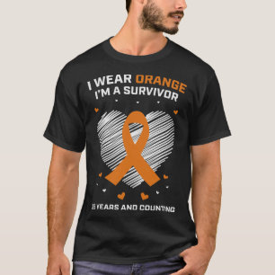 25 Year Leukemia Survivor Gifts Orange Cancer Free T-Shirt