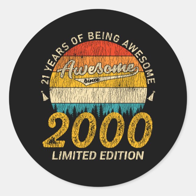 25 Year Old 2000 Retro Awesome 25th Birthday Gift Classic Round Sticker (Front)