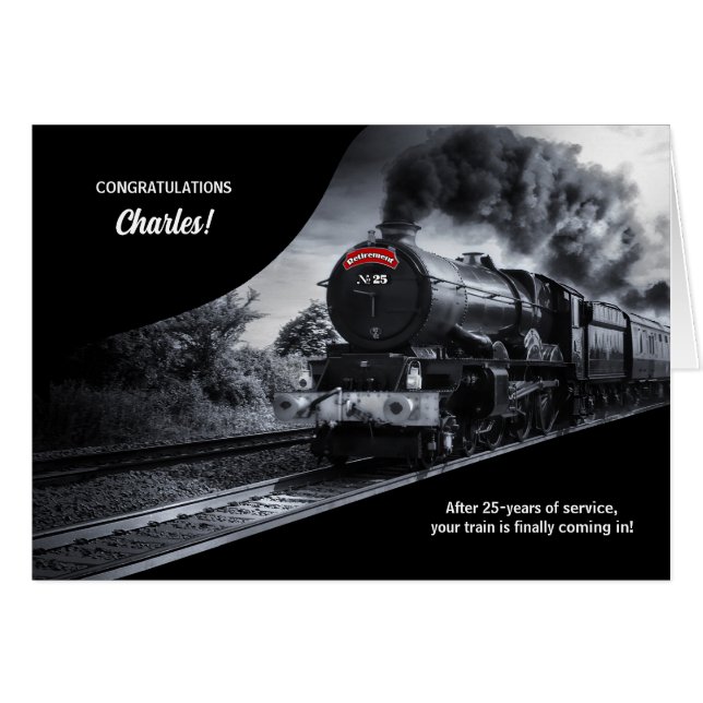 25 Year Railroad Retirement Congratulations Train Cards (Front Horizontal)