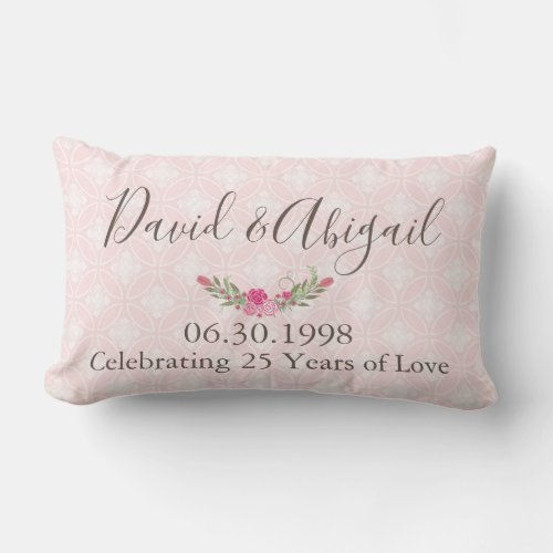 25 Year Wedding Anniversary Pretty Pink Lumbar Pillow