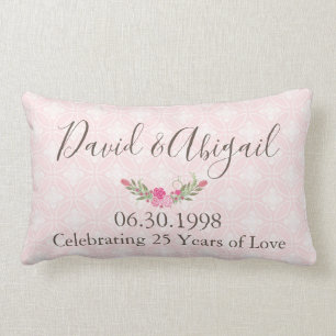 25 Year Wedding Anniversary Pretty Pink Lumbar Pillow