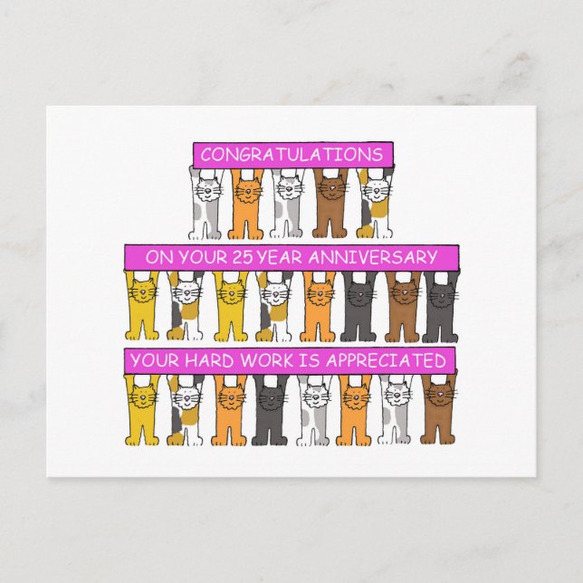 25 Year Work Anniversary Congratulations Cute Cats Postcard (Front)