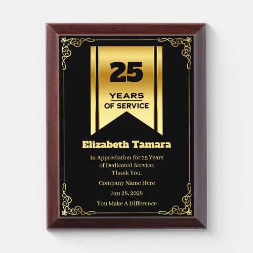 25 Year Work Anniversary  Employee Appreciation Award Plaque