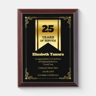 25 Year Work Anniversary Employee Appreciation Award Plaque