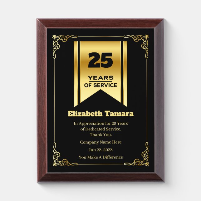 25 Year Work Anniversary | Employee Appreciation Award Plaque (Vertical)