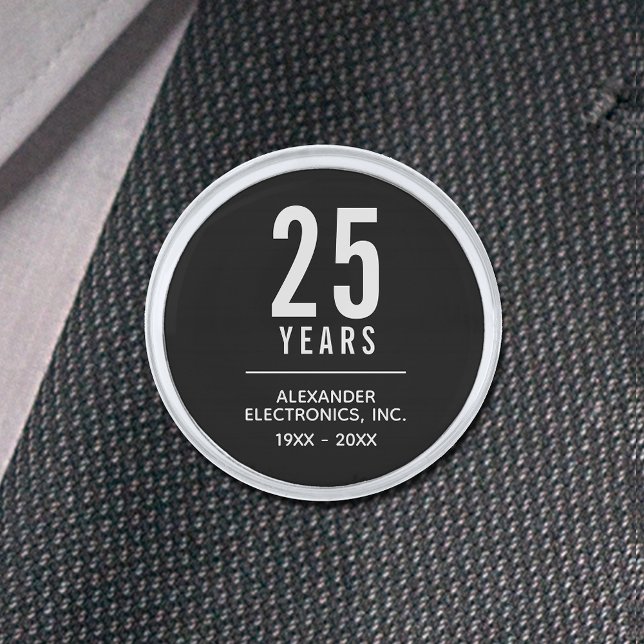 25 Years Business Anniversary Silver Finish Lapel Pin (SMALL 0.59” - Change to any year! available in gold. (Shown larger than actual size.))