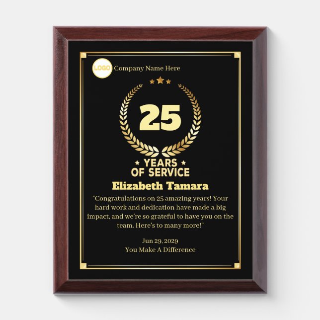 25 Years Employee Anniversary Appreciation Message Award Plaque (Vertical)