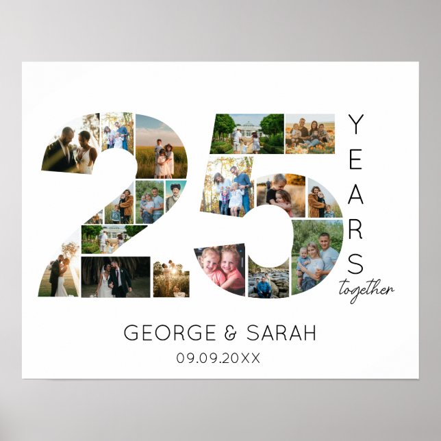 25 Years Married Photo Collage Wedding Anniversary Poster (Front)