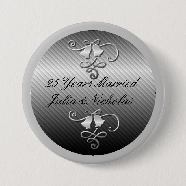 25 Years Married Silver Personalized Button (Front)