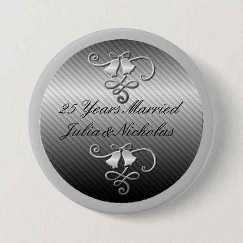 25 Years Married Silver Personalized Button