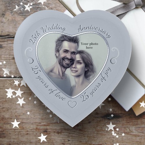 25 Years Married _ Silver Wedding Heart Photo  Paperweight