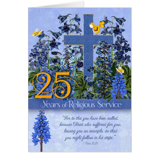 25 Years of Religious Service Larkspur Scripture Cards (Front)
