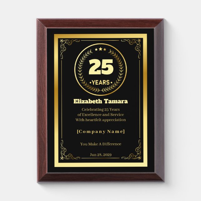 25 Years of Service – Custom Appreciation Gift Award Plaque (Vertical)