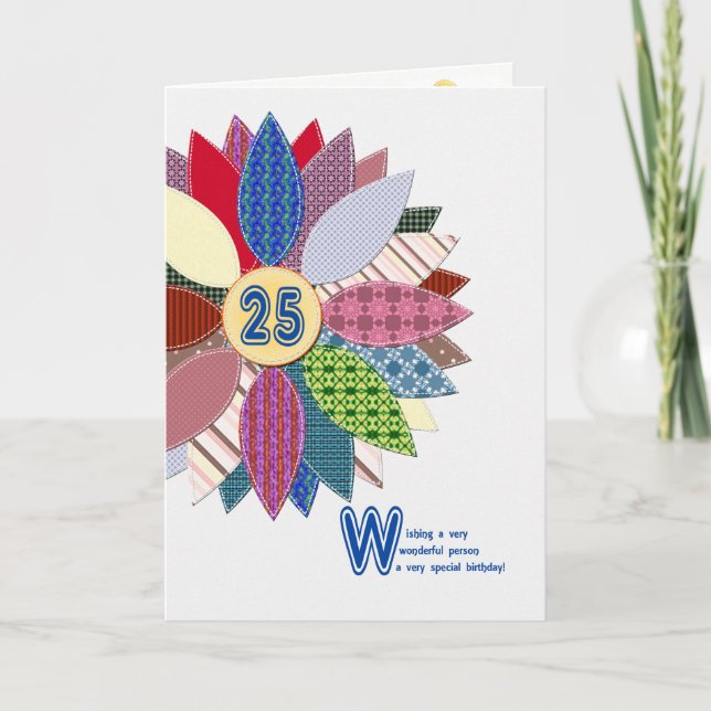 25 years old, stitched flower birthday card (Front)