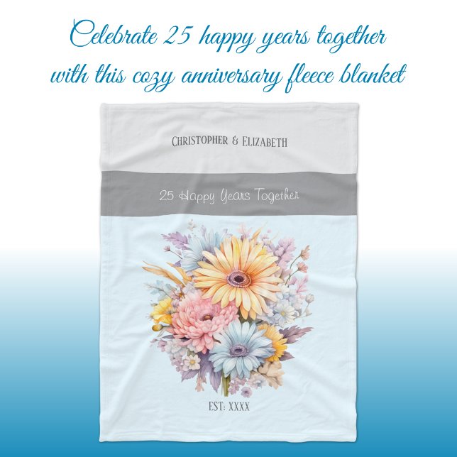 25 years silver anniversary flowers blue fleece blanket (Creator Uploaded)