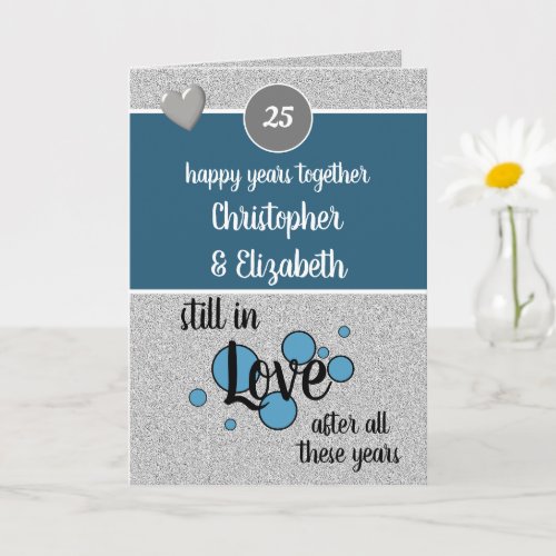 25 years silver anniversary happy years blue card