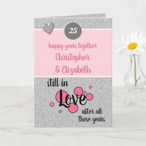25 years silver anniversary happy years pink card