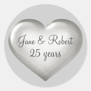 25 Years Silver Glass Heart silver anniversary Classic Round Sticker