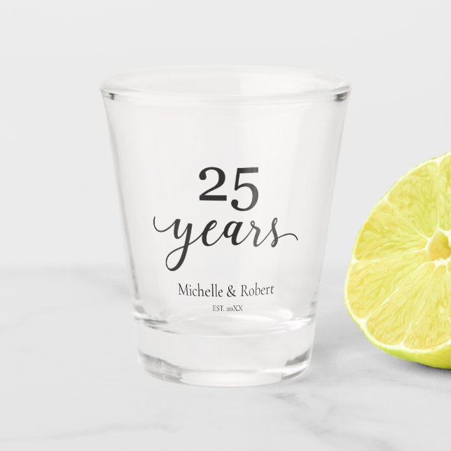 25 years Silver wedding anniversar Elegant Shot Glass (Front)