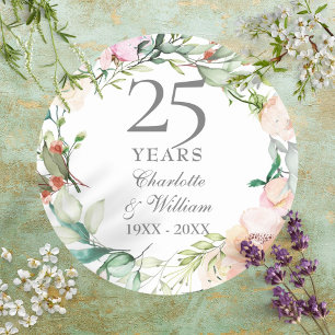 25 Years Silver Wedding Anniversary Roses Floral Classic Round Sticker