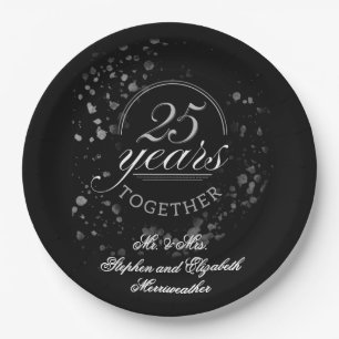 25 Years Together Silver Anniversary Party Paper Plates