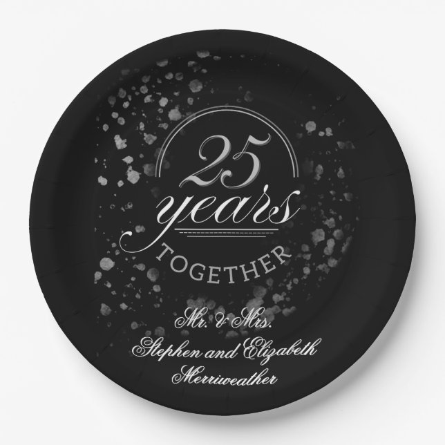 25 Years Together Silver Anniversary Party Paper Plates (Front)