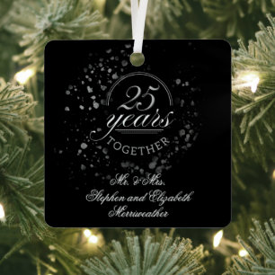 25 Years Together Silver Wedding Anniversary Black Metal Ornament