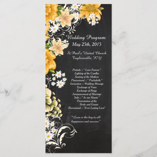 25 Yellow Rose Chalkboard Wedding Programs (Front)