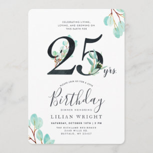 25 Yrs Growing 25th Birthday Eucalyptus Invitation