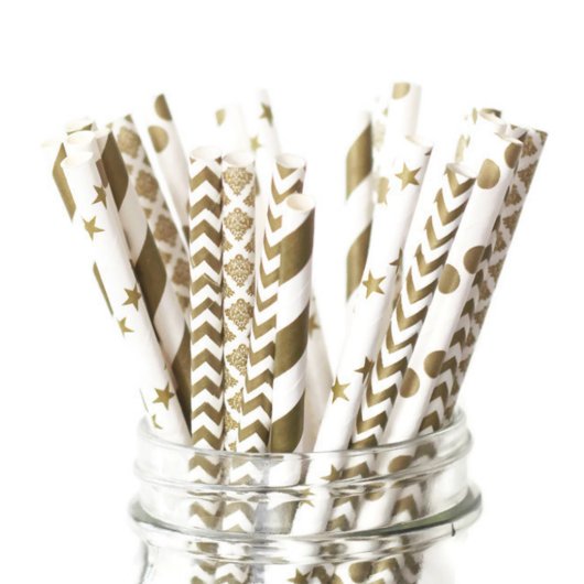 25pk of Gold Patterned Paper Straws (Bundle)