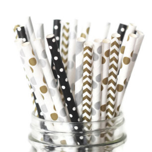 25pk of Gold, Silver and Black Paper Straws