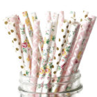 25pk of Pink, Gold and Floral Pattern Paper Straws