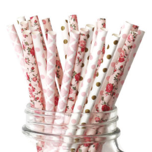 25pk of Pink, Gold & Floral Design Paper Straws