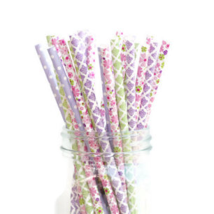 25pk of Pink, Purple and Green Paper Straws