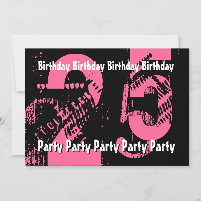 25th- 29th  Pink and Black Birthday PartyTemplate Invitation (Front)