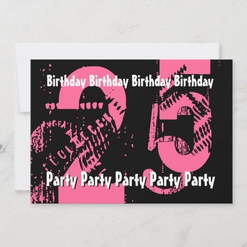 25th_ 29th  Pink and Black Birthday PartyTemplate Invitation