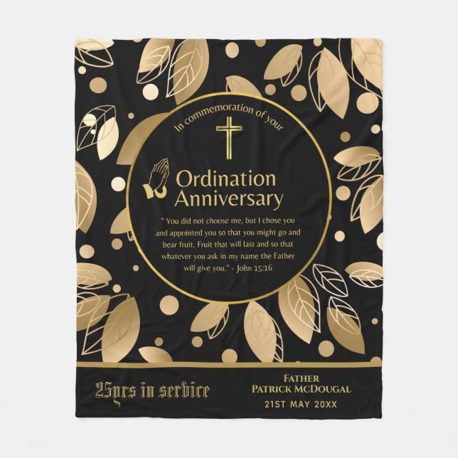 25th 50th ANY Priest Ordination Anniversary Gift Fleece Blanket (Front)