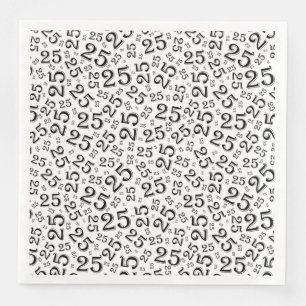 25th Age Random Number Pattern Black/White Paper Dinner Napkins