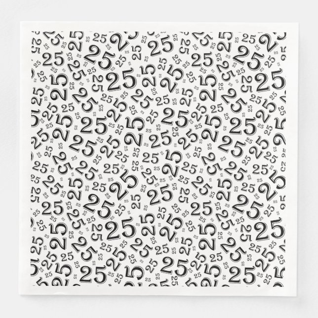 25th Age Random Number Pattern Black/White Paper Dinner Napkins (Front)