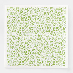 25th Age Random Number Pattern Green/White Paper Dinner Napkins
