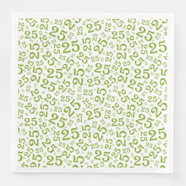 25th Age Random Number Pattern Green/White Paper Dinner Napkins (Front)