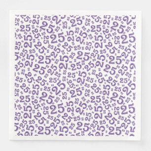 25th Age Random Number Pattern Purple/White Paper Dinner Napkins