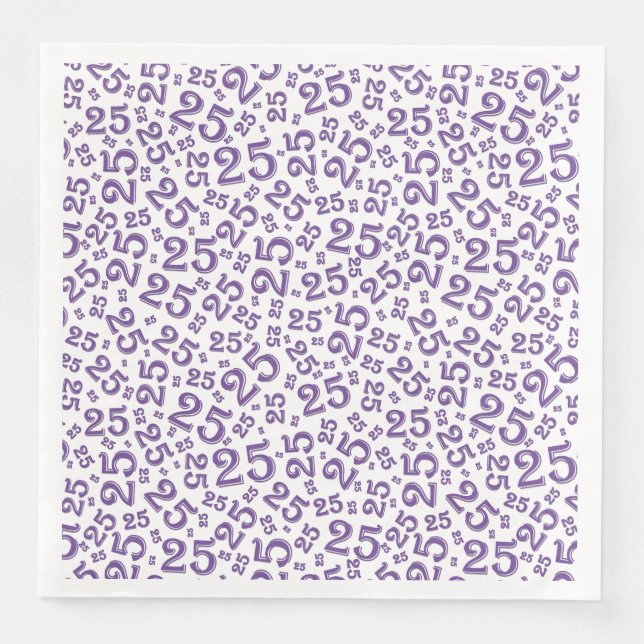25th Age Random Number Pattern Purple/White Paper Dinner Napkins (Front)